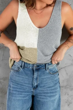 Online Dear-Lover Color Block Knitted Tank Top Gray