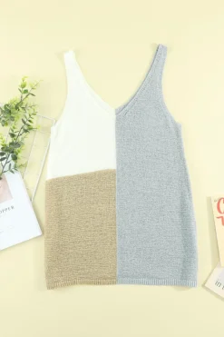 Online Dear-Lover Color Block Knitted Tank Top Gray