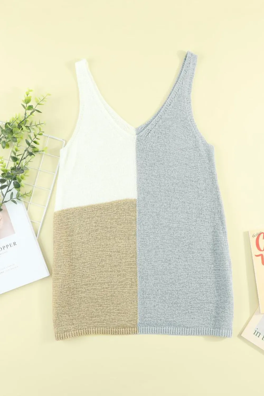 Online Dear-Lover Color Block Knitted Tank Top Gray