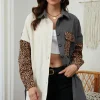Clearance Dear-Lover Color Block Leopard Patched Corduroy Shacket Gray
