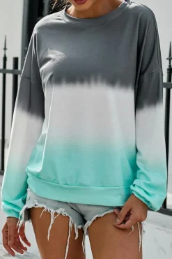 Sale Dear-Lover Color Block Tie Dye Pullover Sweatshirt Gray