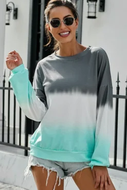 Sale Dear-Lover Color Block Tie Dye Pullover Sweatshirt Gray