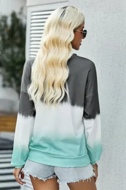 Sale Dear-Lover Color Block Tie Dye Pullover Sweatshirt Gray