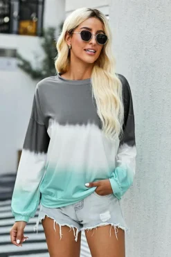 Sale Dear-Lover Color Block Tie Dye Pullover Sweatshirt Gray