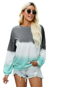 Sale Dear-Lover Color Block Tie Dye Pullover Sweatshirt Gray