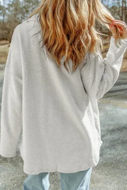 New Dear-Lover Contrast Flap Pockets Relaxed Shacket Gray