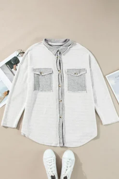 New Dear-Lover Contrast Flap Pockets Relaxed Shacket Gray