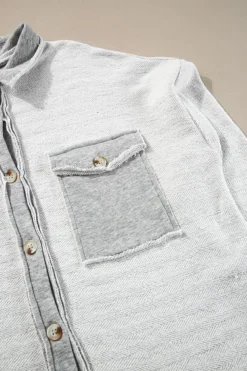 New Dear-Lover Contrast Flap Pockets Relaxed Shacket Gray
