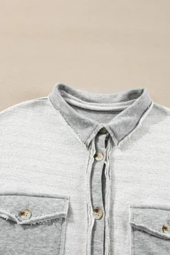 New Dear-Lover Contrast Flap Pockets Relaxed Shacket Gray