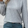 Discount Dear-Lover Contrast Ribbed Bishop Sleeve Top Gray