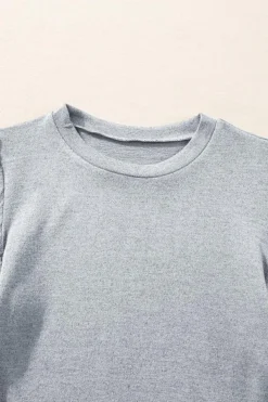 Discount Dear-Lover Contrast Ribbed Bishop Sleeve Top Gray