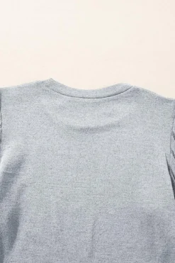 Discount Dear-Lover Contrast Ribbed Bishop Sleeve Top Gray