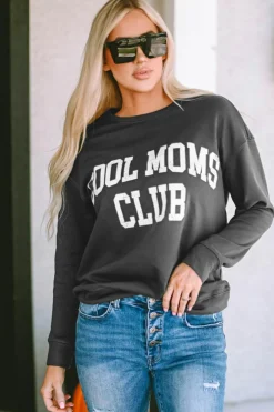 Sale Dear-Lover COOL MOMS CLUB Drop Shoulder Sweatshirt Gray