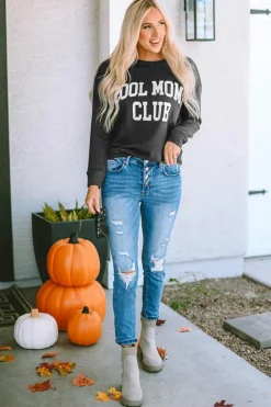 Sale Dear-Lover COOL MOMS CLUB Drop Shoulder Sweatshirt Gray