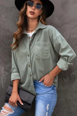 New Dear-Lover Corduroy Button Pocket Shirt Gray