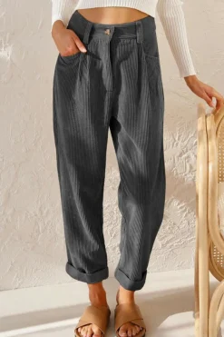 New Dear-Lover Corduroy High Waist Straight Leg Pants Gray