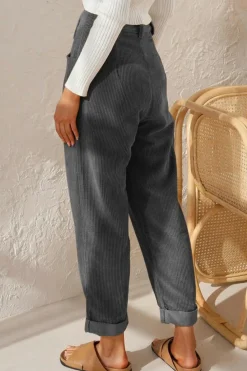 New Dear-Lover Corduroy High Waist Straight Leg Pants Gray
