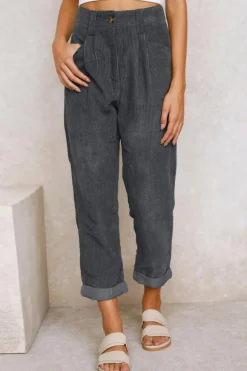 New Dear-Lover Corduroy High Waist Straight Leg Pants Gray