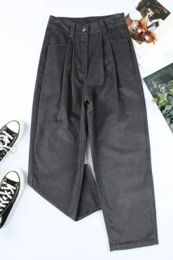 New Dear-Lover Corduroy High Waist Straight Leg Pants Gray