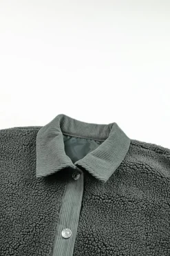 New Dear-Lover Corduroy Trim Elbow Patch Sherpa Jacket Gray