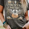 Online Dear-Lover COUNTRY MUSIC Guitar Graphic Print Crew Neck T Shirt Gray