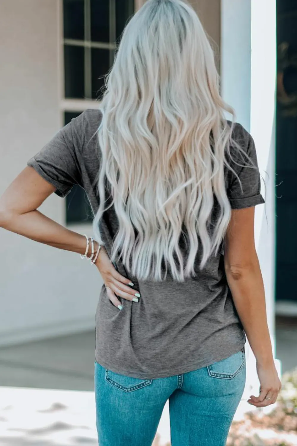 Online Dear-Lover COUNTRY MUSIC Guitar Graphic Print Crew Neck T Shirt Gray