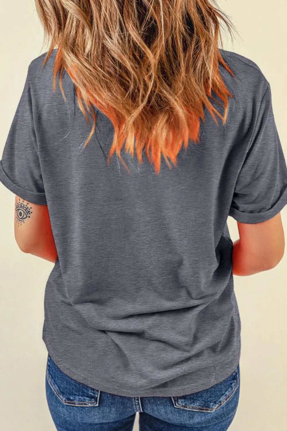 Fashion Dear-Lover Cowgirl Boots OX Head Western Fashion Print Crewneck Tee Gray