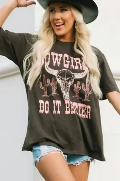 Online Dear-Lover COWGIRLS DO IT BETTER Graphic Print Oversized T Shirt Gray