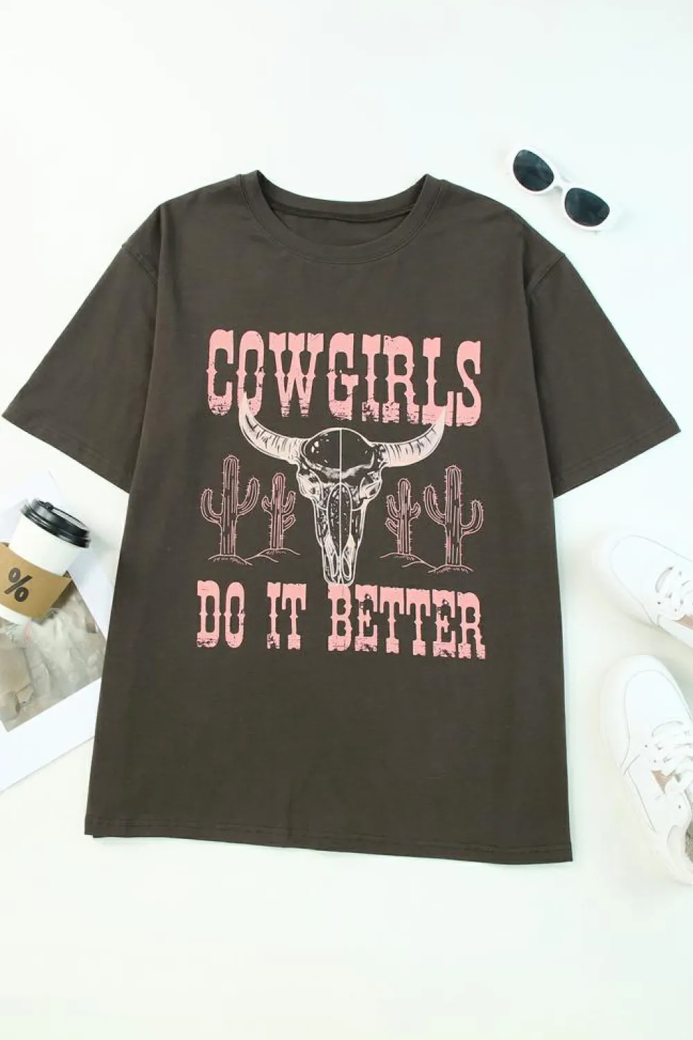 Online Dear-Lover COWGIRLS DO IT BETTER Graphic Print Oversized T Shirt Gray