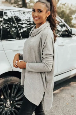 Discount Dear-Lover Cowl Neck Shift Tunic Top Gray