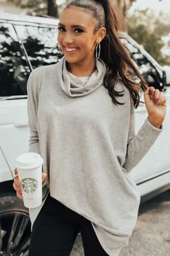 Discount Dear-Lover Cowl Neck Shift Tunic Top Gray