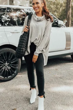Discount Dear-Lover Cowl Neck Shift Tunic Top Gray