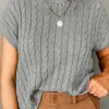Sale Dear-Lover Crew Neck Cable Knit Short Sleeve Sweater Gray