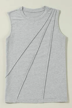 New Dear-Lover Crew Neck Pleated Tank Top Gray