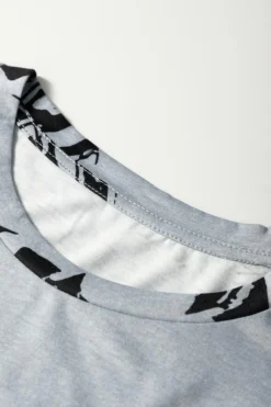 Fashion Dear-Lover Crew Neck Tropical Plants Print T-shirt Gray