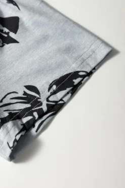 Fashion Dear-Lover Crew Neck Tropical Plants Print T-shirt Gray
