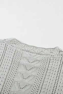 Fashion Dear-Lover Crochet Lace Pointelle Knit Sweater Gray