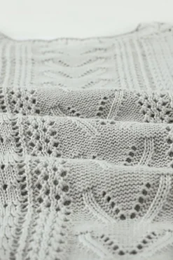 Fashion Dear-Lover Crochet Lace Pointelle Knit Sweater Gray