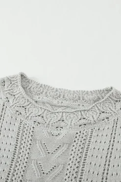 Fashion Dear-Lover Crochet Lace Pointelle Knit Sweater Gray