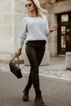 Discount Dear-Lover Cross Back Hollow-out Sweater Gray