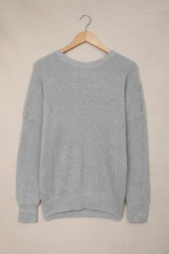 Discount Dear-Lover Cross Back Hollow-out Sweater Gray