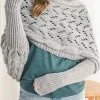 Discount Dear-Lover Cross Detail Hollowed Knit Scarf with Sleeves Gray