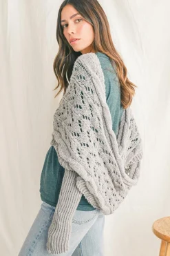 Discount Dear-Lover Cross Detail Hollowed Knit Scarf with Sleeves Gray