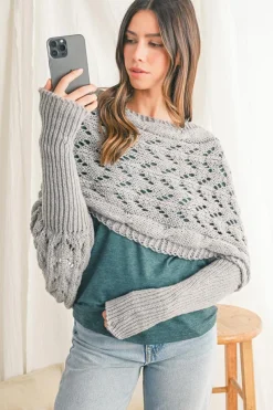 Discount Dear-Lover Cross Detail Hollowed Knit Scarf with Sleeves Gray