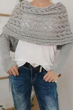 Discount Dear-Lover Cross Detail Hollowed Knit Scarf with Sleeves Gray