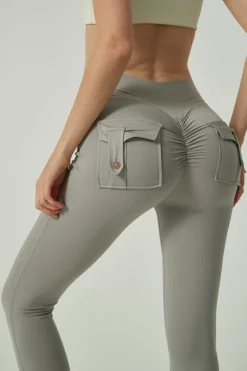 Clearance Dear-Lover Crunched Cargo High Waist Active Leggings Gray