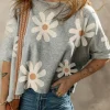 Hot Dear-Lover Daisy Flower Printed Casual T Shirt Gray