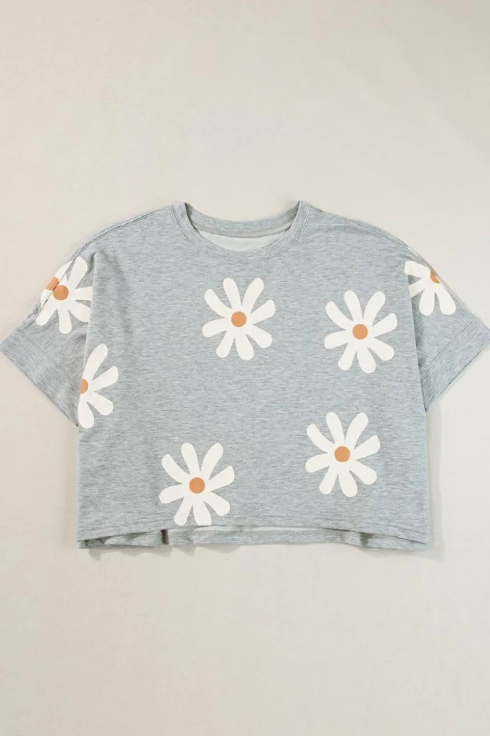 Hot Dear-Lover Daisy Flower Printed Casual T Shirt Gray