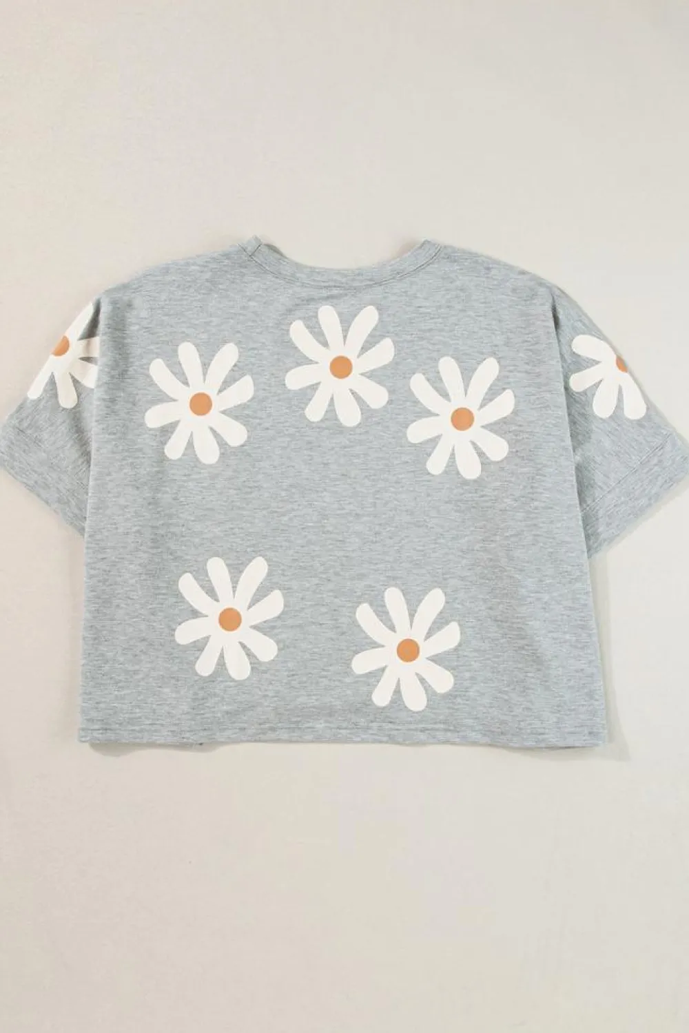 Hot Dear-Lover Daisy Flower Printed Casual T Shirt Gray