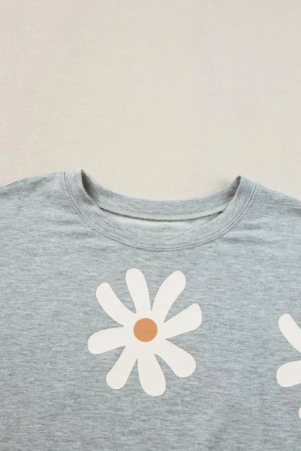 Hot Dear-Lover Daisy Flower Printed Casual T Shirt Gray